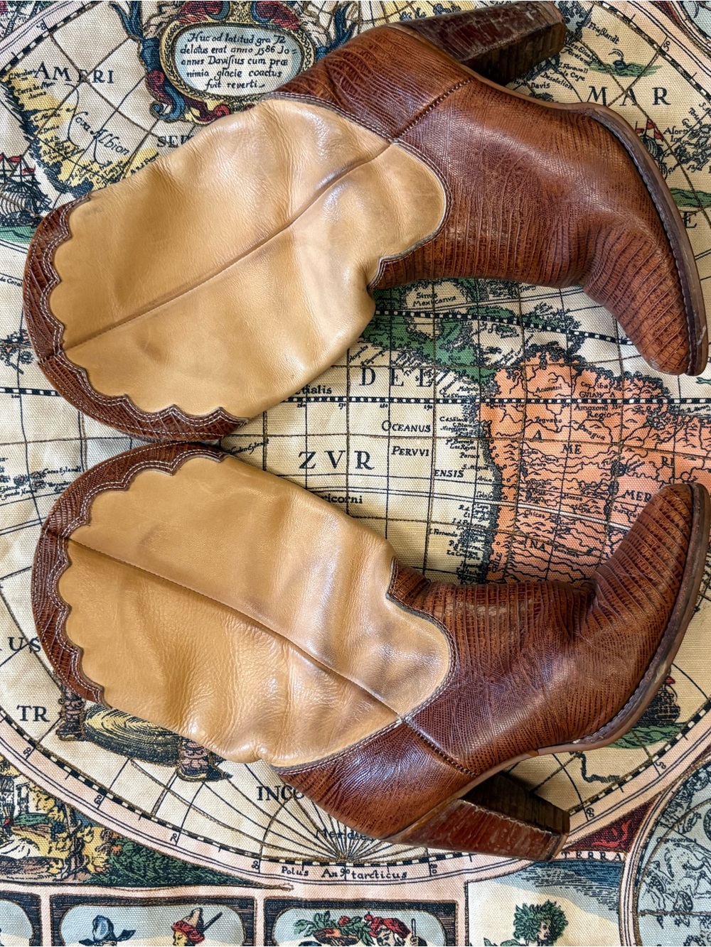 Brown Leather Western Boots with Tan Scalloped Vamps